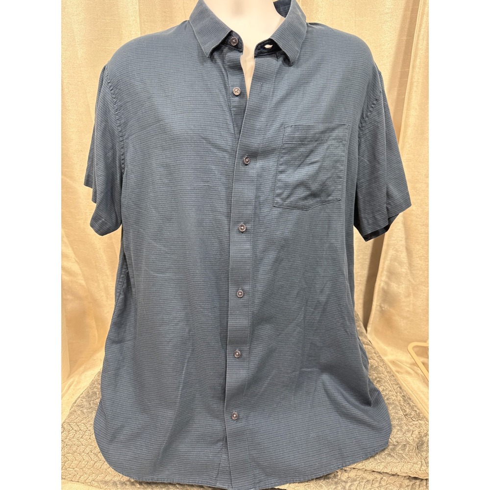 TravisMathew Mens XL Blue Grey Micro Stripe Short Sleeve Button Down Golf Shirt